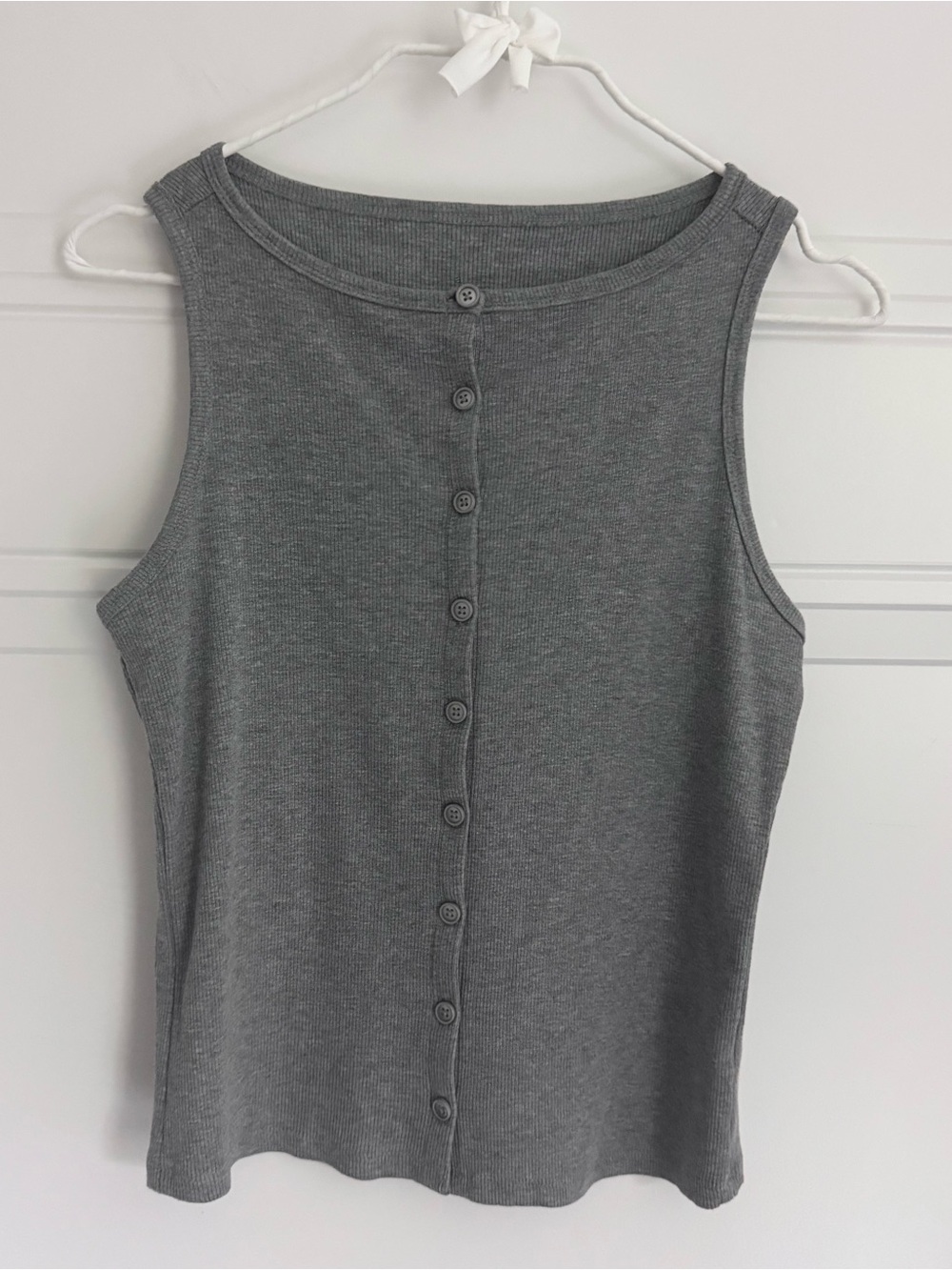 a new day Gray Ribbed Button-Front Tank, XS